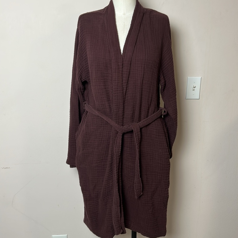 House n. 23 Plum cotton belted pocketed midi robe size S / M